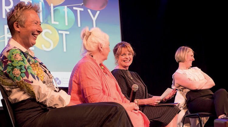 TV Presenter Janet Ellis interviews Jessica and some of the women from her book at the 21 Miles book launch.
