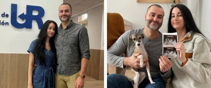 UR Vistahermosa Reviews: Real Patient Stories 1 Two images side by side: the first shows a couple in a clinic; the second shows the couple at home holding a baby ultrasound picture.